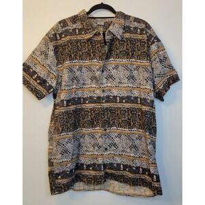 Vintage 90s Claudio Nucci Baroque Abstract Ramie Cotton Button Down Mens Large L